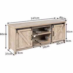 Wooden TV Stand Cabinet for 60" Farmhouse Console Table W/ Sliding Barn Door