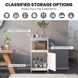 Single Door Bathroom Floor Cabinet W/ Open Compartment Storage Organiser