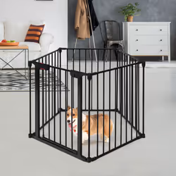 5-Panel Baby Pet Playpen Steel Fireplace Fence W/ Lockable Gate
