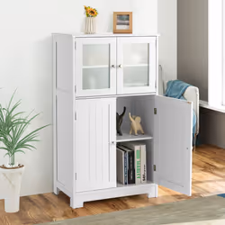 4-Door Bathroom Floor Cabinet Kitchen Cupboard W/ Adjustable Shelf
