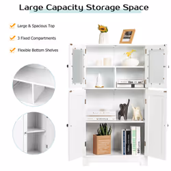 4-Door Bathroom Floor Cabinet Kitchen Cupboard W/ Adjustable Shelf