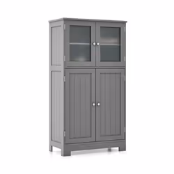 4-Door Bathroom Floor Cabinet Kitchen Cupboard W/ Adjustable Shelf