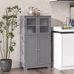 4-Door Bathroom Floor Cabinet Kitchen Cupboard W/ Adjustable Shelf
