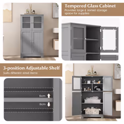 4-Door Bathroom Floor Cabinet Kitchen Cupboard W/ Adjustable Shelf