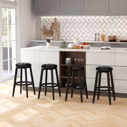 Set of 2 Swivel Bar Stool 76cm Upholstered Kitchen Stools W/ Footrest