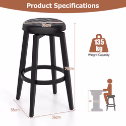 Set of 2 Swivel Bar Stool 76cm Upholstered Kitchen Stools W/ Footrest