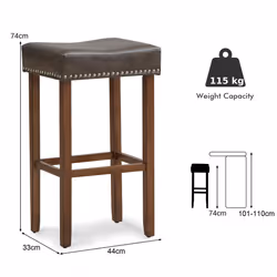 Set of 2 Leather Upholstered 74cm Saddle Stools Bar Height Kitchen Island Stools