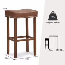 Set of 2 Leather Upholstered 74cm Saddle Stools Bar Height Kitchen Island Stools
