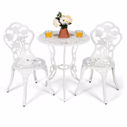 3 PCS Garden Round Bistro Table 2 Antique Chair Furniture Set W/ Umbrella Hole