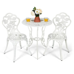 3 PCS Garden Round Bistro Table 2 Antique Chair Furniture Set W/ Umbrella Hole