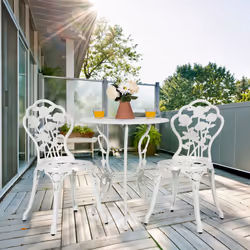 3 PCS Garden Round Bistro Table 2 Antique Chair Furniture Set W/ Umbrella Hole
