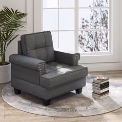 Modern Tufted Linen Armchair Accent Upholstered Club Chair with Extra Pillow