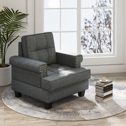 Modern Tufted Linen Armchair Accent Upholstered Club Chair with Extra Pillow