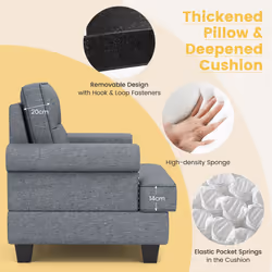 Modern Tufted Linen Armchair Accent Upholstered Club Chair with Extra Pillow