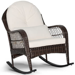 Outdoor Rattan Rocking Chair Patio Rocker W/ Cushions & Waist Pillow
