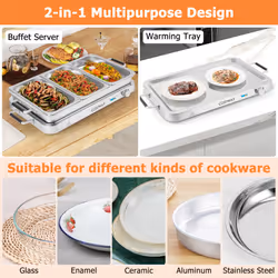 450 W Portable Serving Tray Electric Warming Tray Buffet Server 7.5L