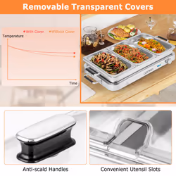 450 W Portable Serving Tray Electric Warming Tray Buffet Server 7.5L