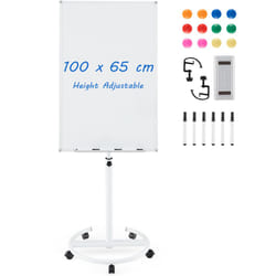 100 cm x 65 cm Magnetic White board W/ Adjustable Height & Wheels