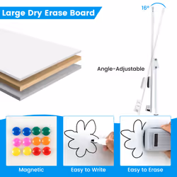 100 cm x 65 cm Magnetic White board W/ Adjustable Height & Wheels