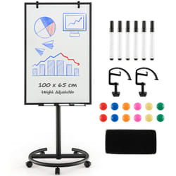 100 cm x 65 cm Magnetic White board W/ Adjustable Height & Wheels