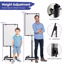100 cm x 65 cm Magnetic White board W/ Adjustable Height & Wheels