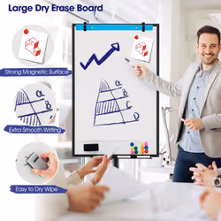 100 cm x 65 cm Magnetic White board W/ Adjustable Height & Wheels