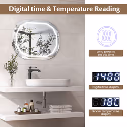 Bathroom Led Vanity Mirror Single Beveled Edge Anti-Fog Mirror w/3 Colour