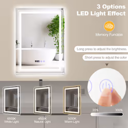 50 x 70cm Bathroom Wall Mirror LED 3 Colours Vanity Mirror w/ Touch Control