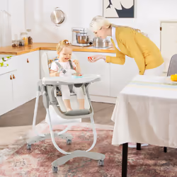 Folding Baby Highchair Adjustable Booster Seat W/ Removable Tray & Wheels