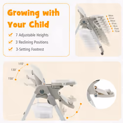 Folding Baby Highchair Adjustable Booster Seat W/ Removable Tray & Wheels