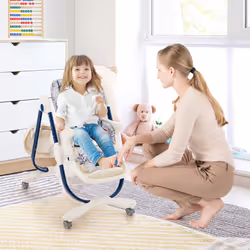 Folding Baby Highchair Adjustable Booster Seat W/ Removable Tray & Wheels
