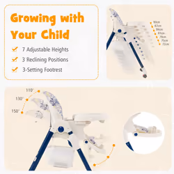 Folding Baby Highchair Adjustable Booster Seat W/ Removable Tray & Wheels