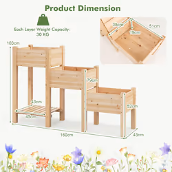 3 Wooden Raised Garden Bed 3-Tier Planter Boxes W/ Drainage Hole