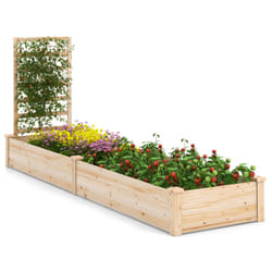 Outdoor Wooden Raised Garden Bed Divided Planter Box W/ Trellis Natural