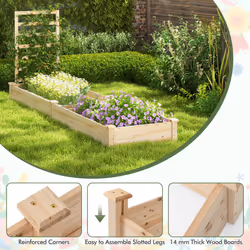 Outdoor Wooden Raised Garden Bed Divided Planter Box W/ Trellis Natural