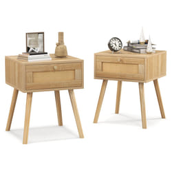 Set of 2 Nightstand Bedside Sofa Side Table w/Rattan Drawer & Wood Leg