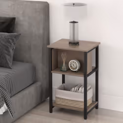 Industrial Narrow Bedside Table Sofa End Table W/ 2-Tier Storage Shelf