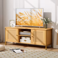 Boho TV Stand for TVs up to 55''  w/ 2 Cabinets & Open Shelf