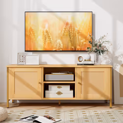Boho TV Stand for TVs up to 55''  w/ 2 Cabinets & Open Shelf