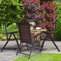 2 Piece Patio Rattan Folding Chair Outdoor with Widened Armrest