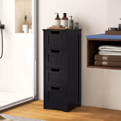 Floor Storage Bathroom Cabinet w/ 4 Drawers Freestanding Storage Black