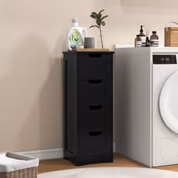 Floor Storage Bathroom Cabinet w/ 4 Drawers Freestanding Storage Black
