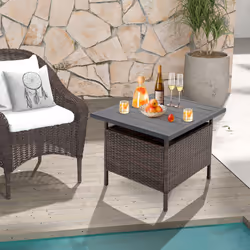 Patio Wicker Side Table with Umbrella Hole & PE Rattan
