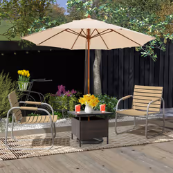 Patio Wicker Side Table with Umbrella Hole & PE Rattan
