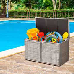 PE Wicker Storage Box 330L 2-Tier with Lid & Front Doors Grey