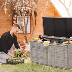 PE Wicker Storage Box 330L 2-Tier with Lid & Front Doors Grey