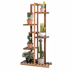 Wood 5 Tier 6 Pots Plant Stand Free-standing w/ Anti-tipping Device