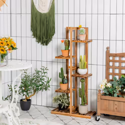 Wood 5 Tier 6 Pots Plant Stand Free-standing w/ Anti-tipping Device