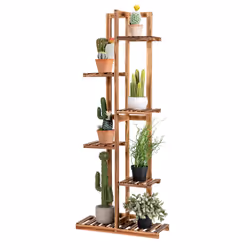 Wood 6 Tier 7 Pots Plant Stand Free-standing with Anti-tipping Device