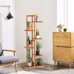 Wood 6 Tier 7 Pots Plant Stand Free-standing with Anti-tipping Device